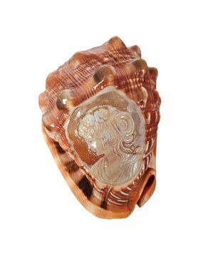 Carved Conch Shell With Detailed Cameo Design & Natural Brown-Orange Finish